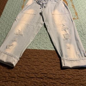 Drawstring Distressed Crops